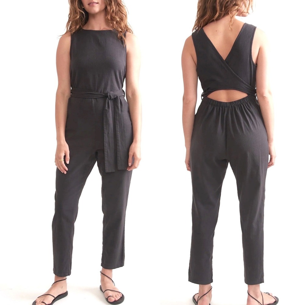 NWT MARINE LAYER Eloise Belted Jumpsuit Phantom Black XS Sleeveless Wrap drkGray